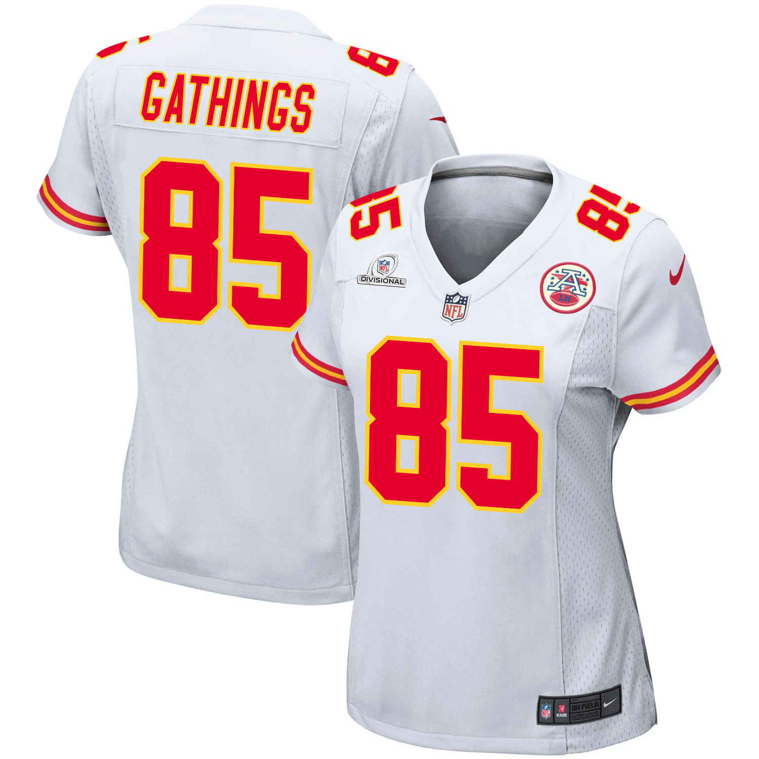 Izaiah Gathings 85 Kansas City Chiefs Super Bowl LVIII Patch Game White NFL Jersey Women's