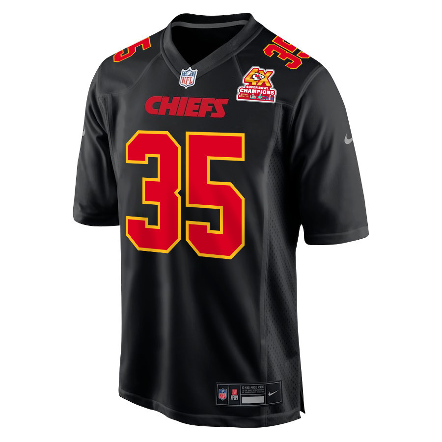 Jaylen Watson 35 Kansas City Chiefs Super Bowl LVIII Champions 4X Fashion Game Carbon Black NFL Jersey Men's