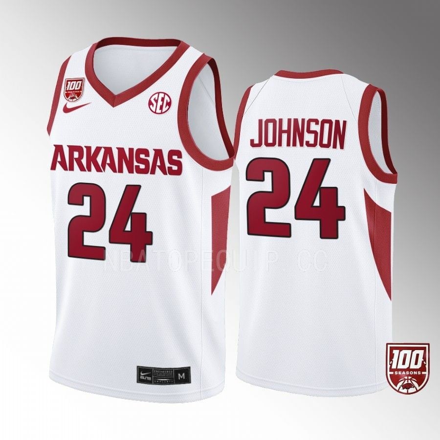 Arkansas Razorbacks Joe Johnson 24 100 Seaso White College Uniform NCAA Jersey Men's
