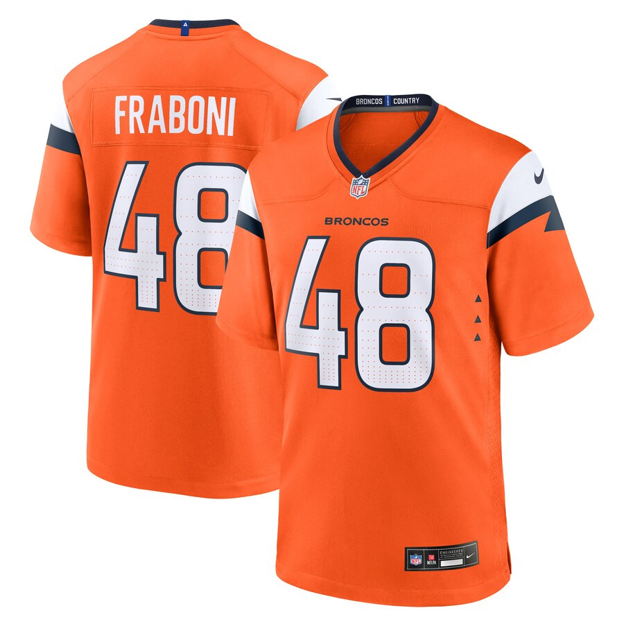 Mitchell Fraboni 48 Denver Broncos Team Game Orange NFL Jersey Men's