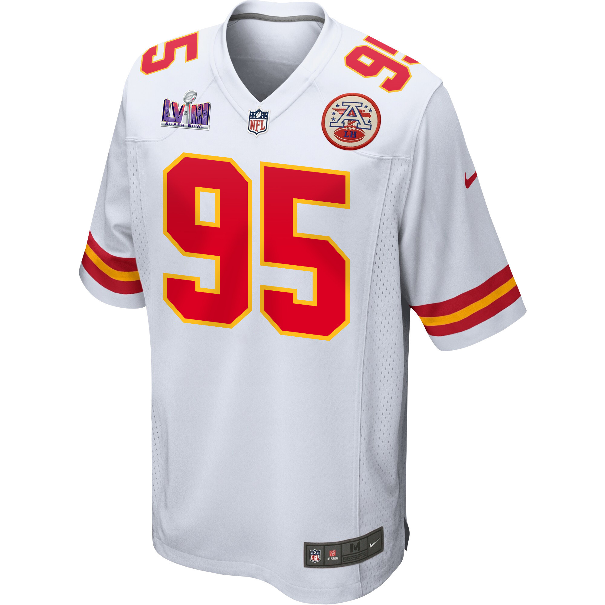 Chris Jones 95 Kansas City Chiefs Super Bowl LVIII Patch Game White NFL Jersey Men's