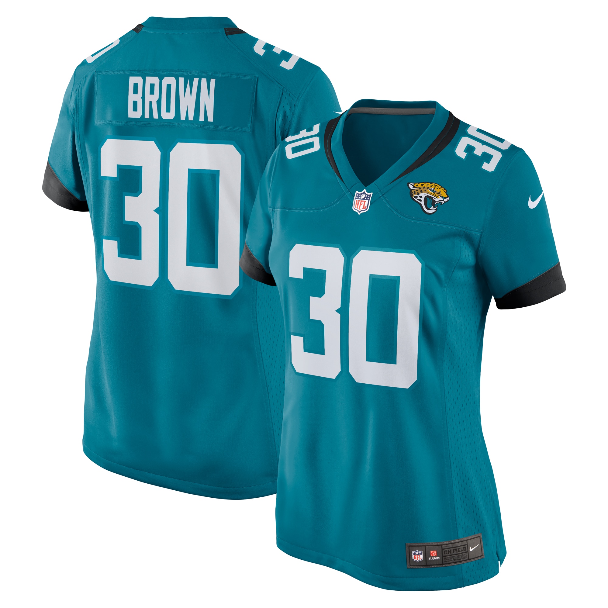 Jacksonville Jaguars Montaric Brown Teal Game Player NFL Jersey Women's