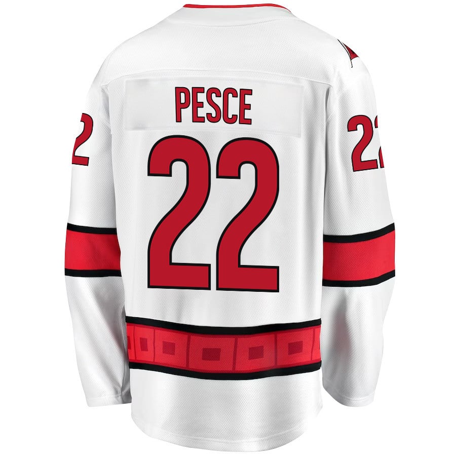 Brett Pesce 22 Carolina Hurricanes Stanley Cup 2023 Playoffs Patch Away Breakaway White NHL Jersey Men's