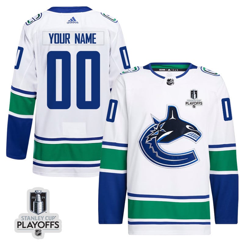 Vancouver Canucks 2024 Playoffs Patch Away Custom White NHL Jersey Men's