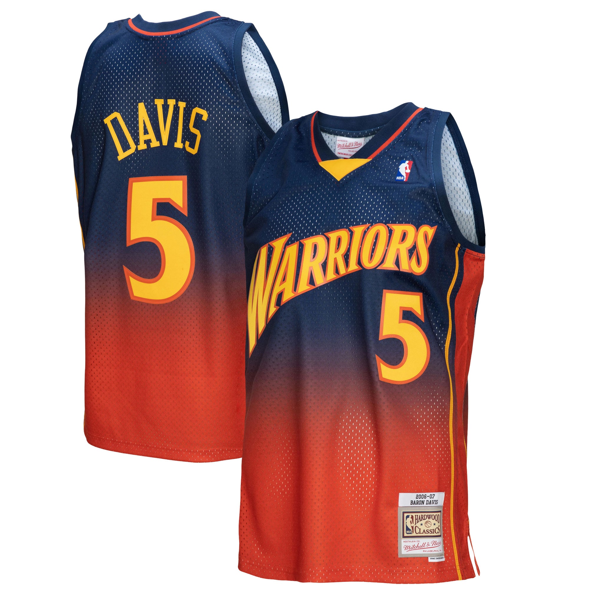 Mitchell Ness Baron Davis Navy/Orange Golden State Warriors 2006/07 Hardwood Classics Fadeaway Swingman Player NBA Jersey Men's