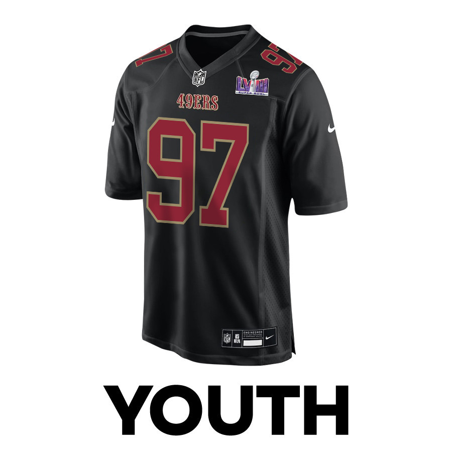 Nick Bosa 97 San Francisco 49ers Super Bowl LVIII Patch Fashion Game Carbon Black NFL Jersey Youth