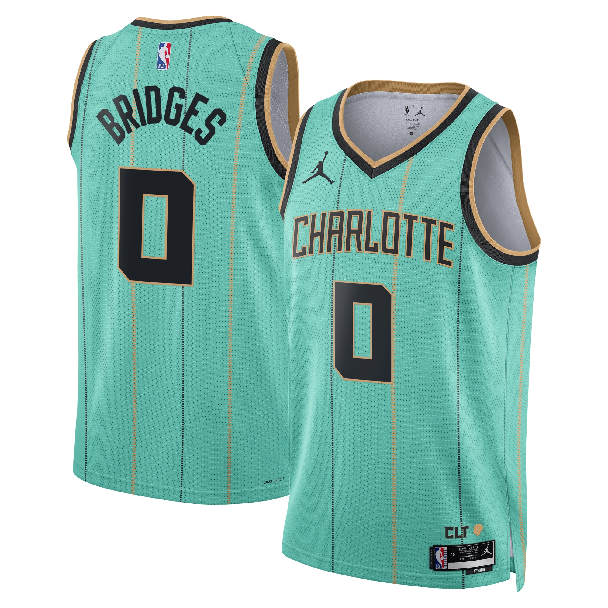 Camiseta Jordan Brand City Edition Swingman de los Charlotte Hornets 2024 Verde azulado Miles Bridge Unisex NBA Jersey Unisex