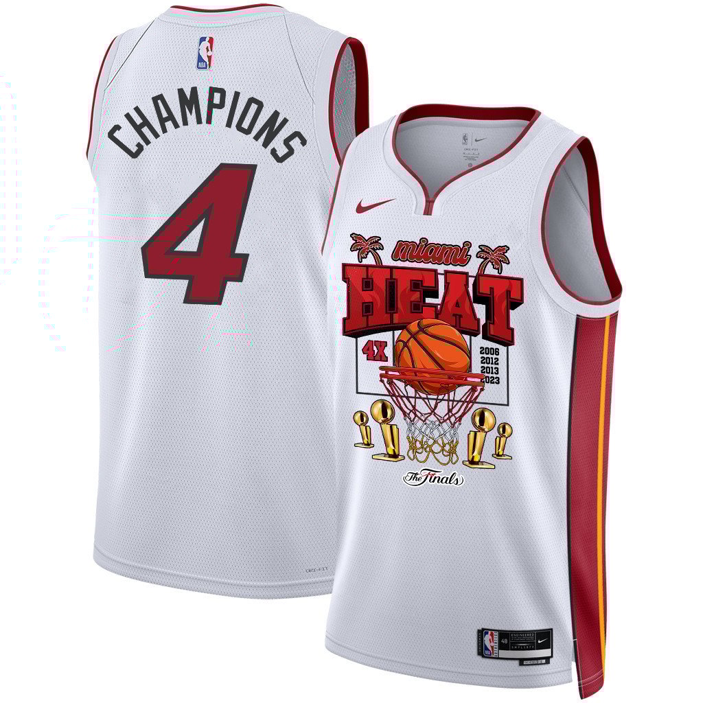 Miami Heat 4th Champions Red Hot Redemption 2023 Swingman White NBA Jersey Men's