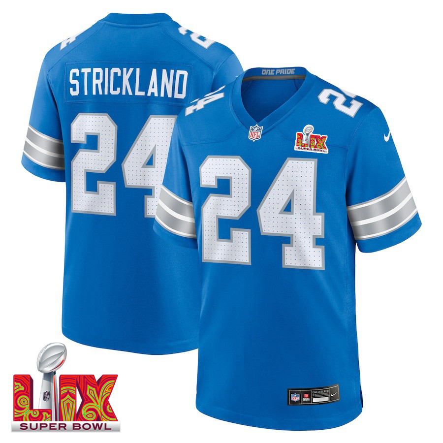 Loren Strickland #24 Detroit Lions Super Bowl LIX Blue NFL Jersey Men's