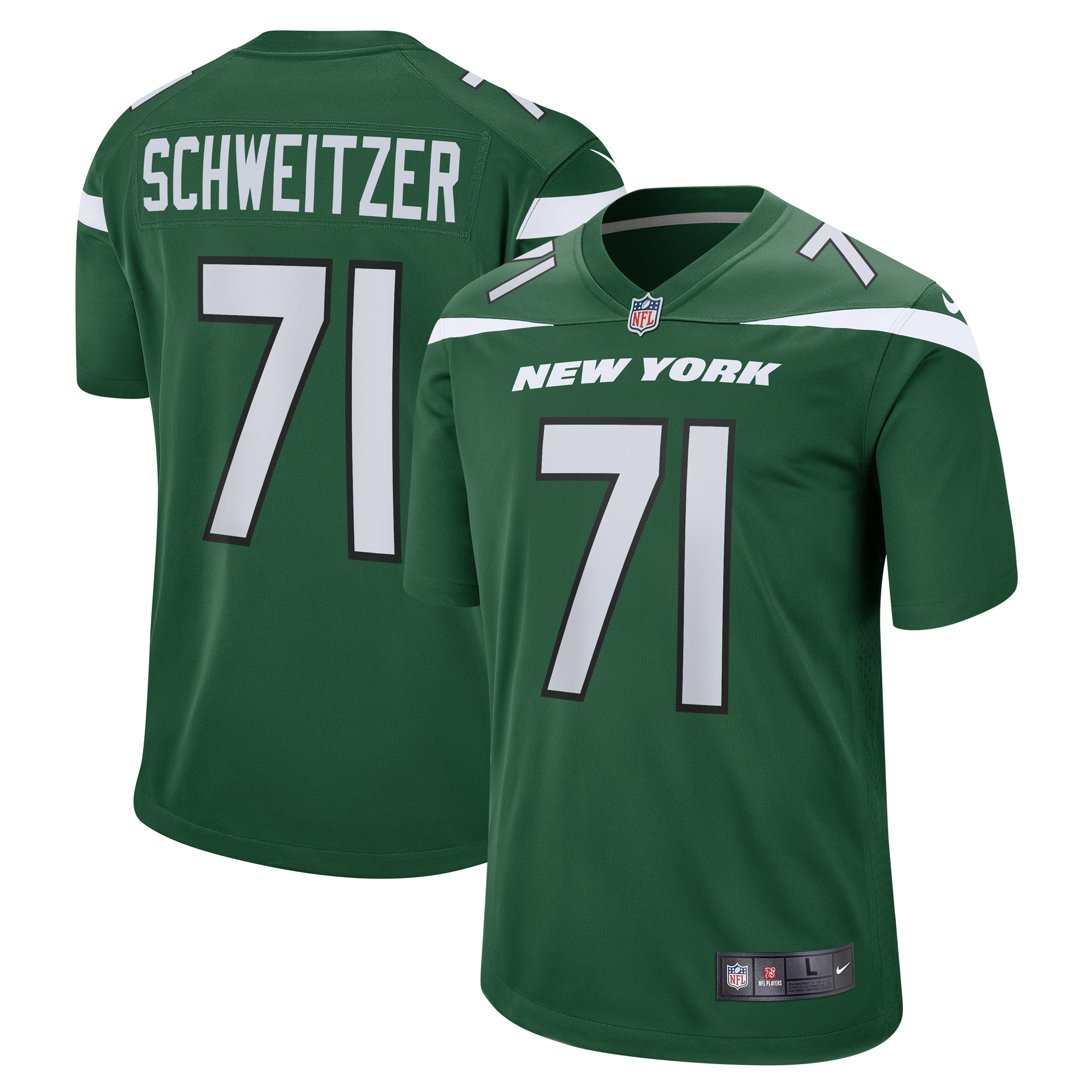 New York Jets Wes Schweitzer Green Game NFL Jersey Men's