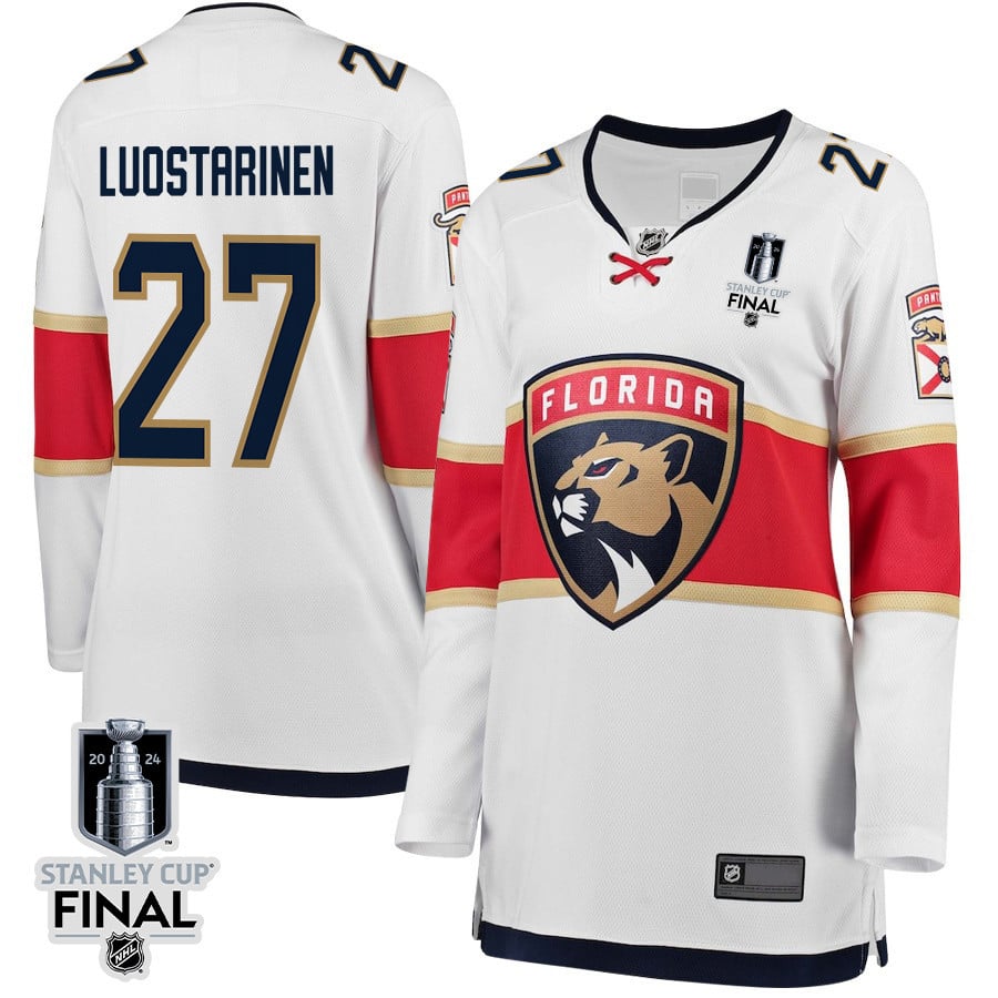 Eetu Luostarinen 27 Florida Panthers 2024 STANLEY CUP Final Away Breakaway White NHL Jersey Women's