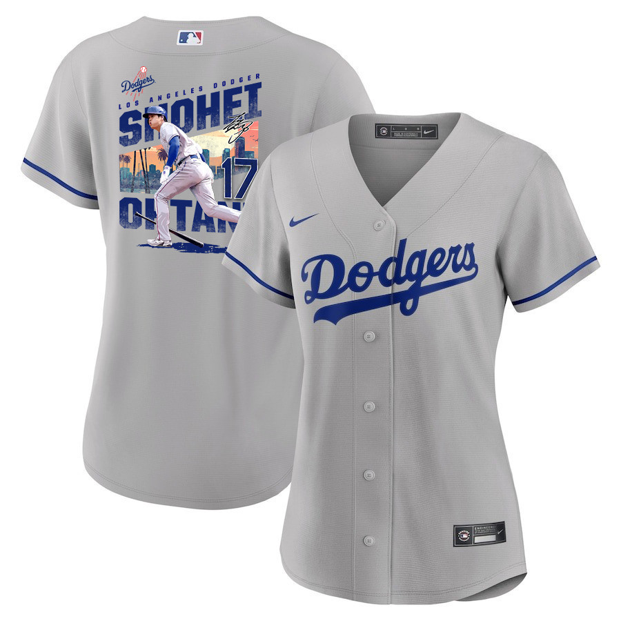 Shohei Ohtani 17 Los Angeles Dodgers Signed Homerun 2023 Road Gray MLB Jersey Women's