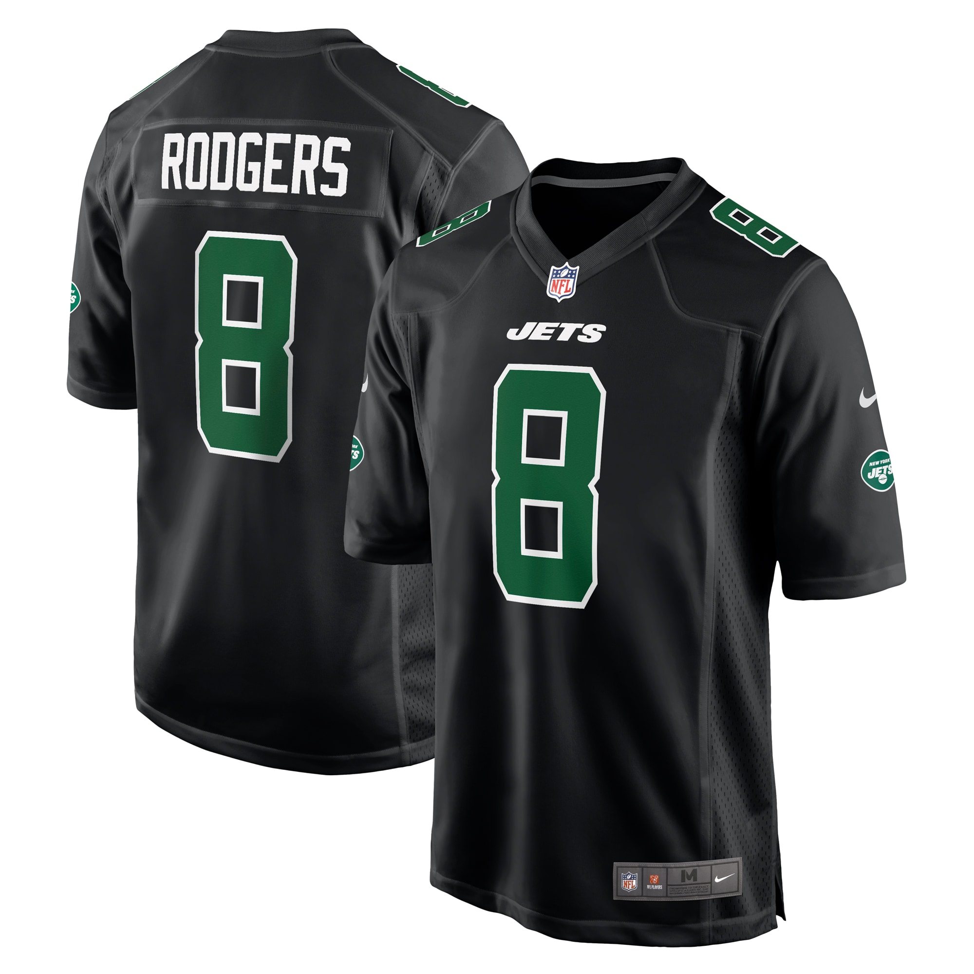 New York Jets Aaron Rodgers Black Fashion Game NFL Jersey Men's