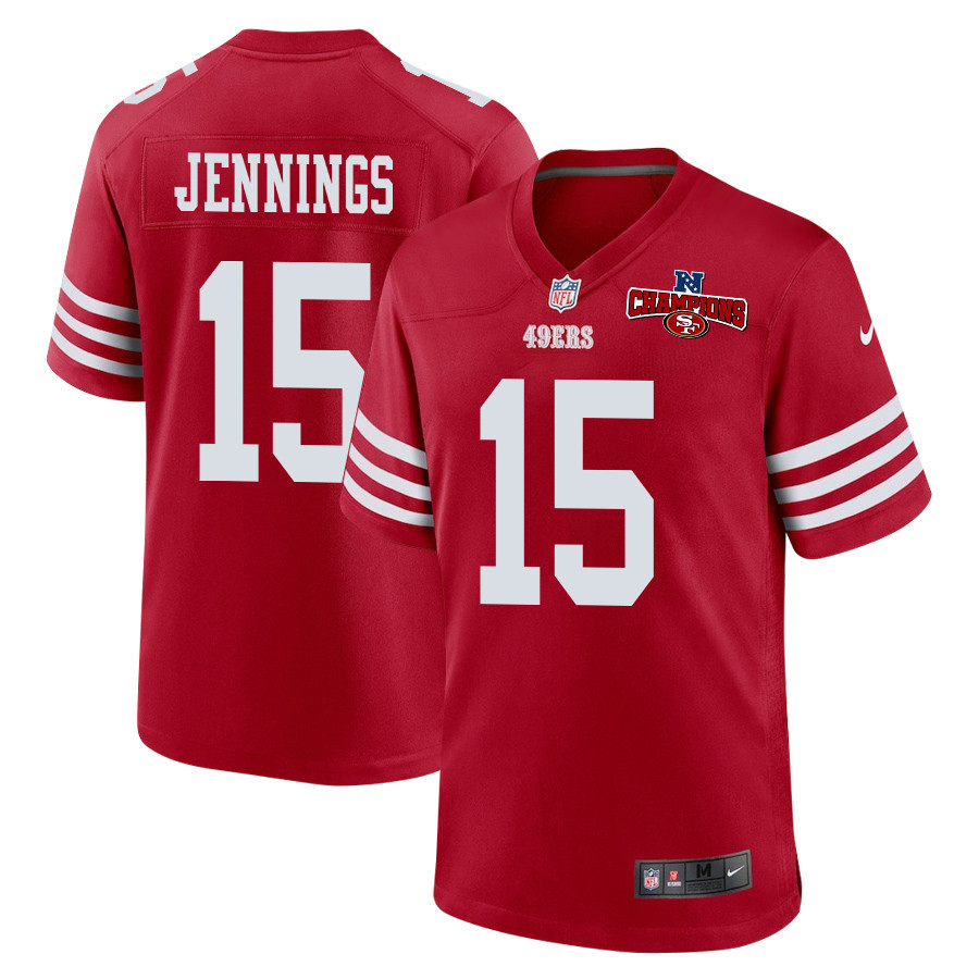 Jauan Jennings 15 San Francisco 49ers NFC Champions Patch Game Scarlet NFL Jersey Men's