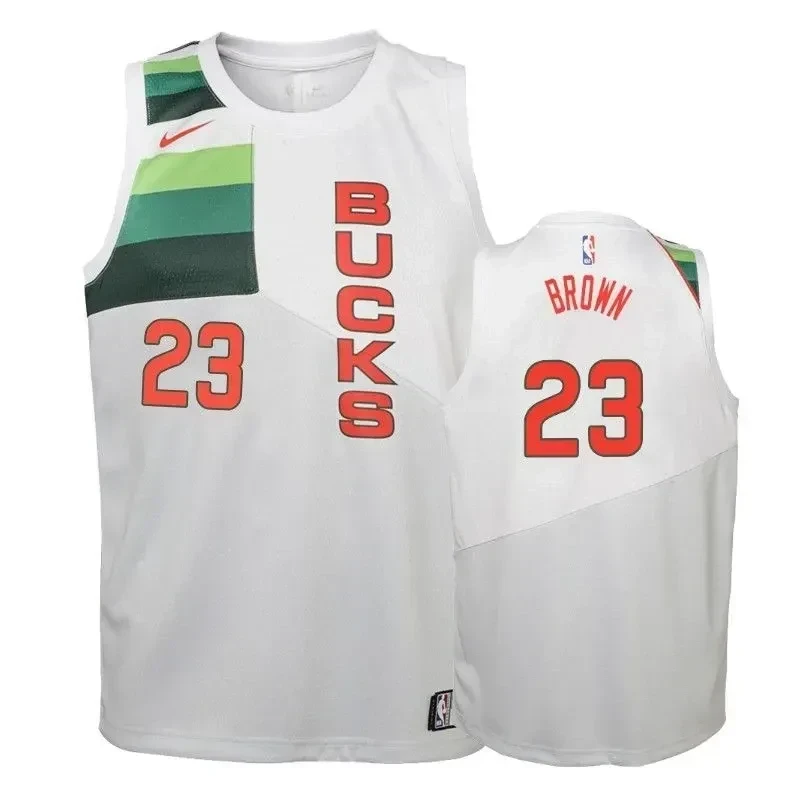 Bucks Sterling Brown 23 2018-19 Earne White NBA Jersey Youth