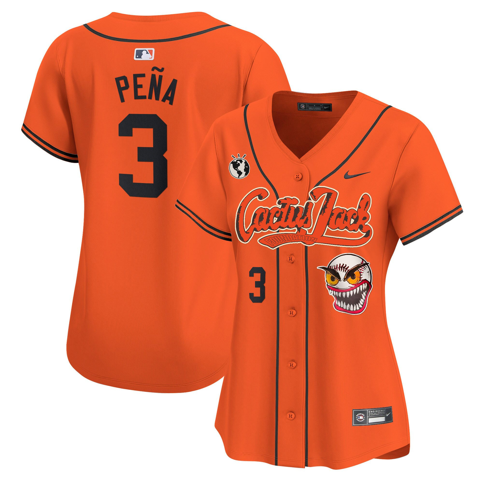 Jeremy Pena 3 Houston Astros Cactus Jack Patch Orange MLB Jersey Women's