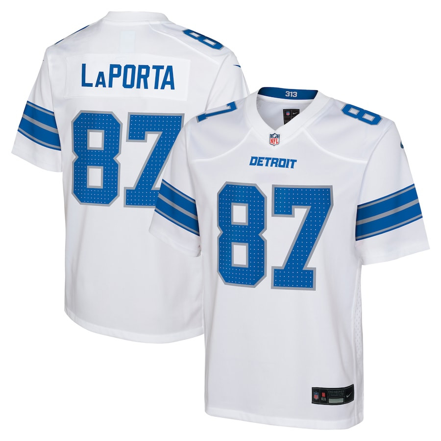 Sam LaPorta 87 Detroit Lions Player Game White NFL Jersey Youth