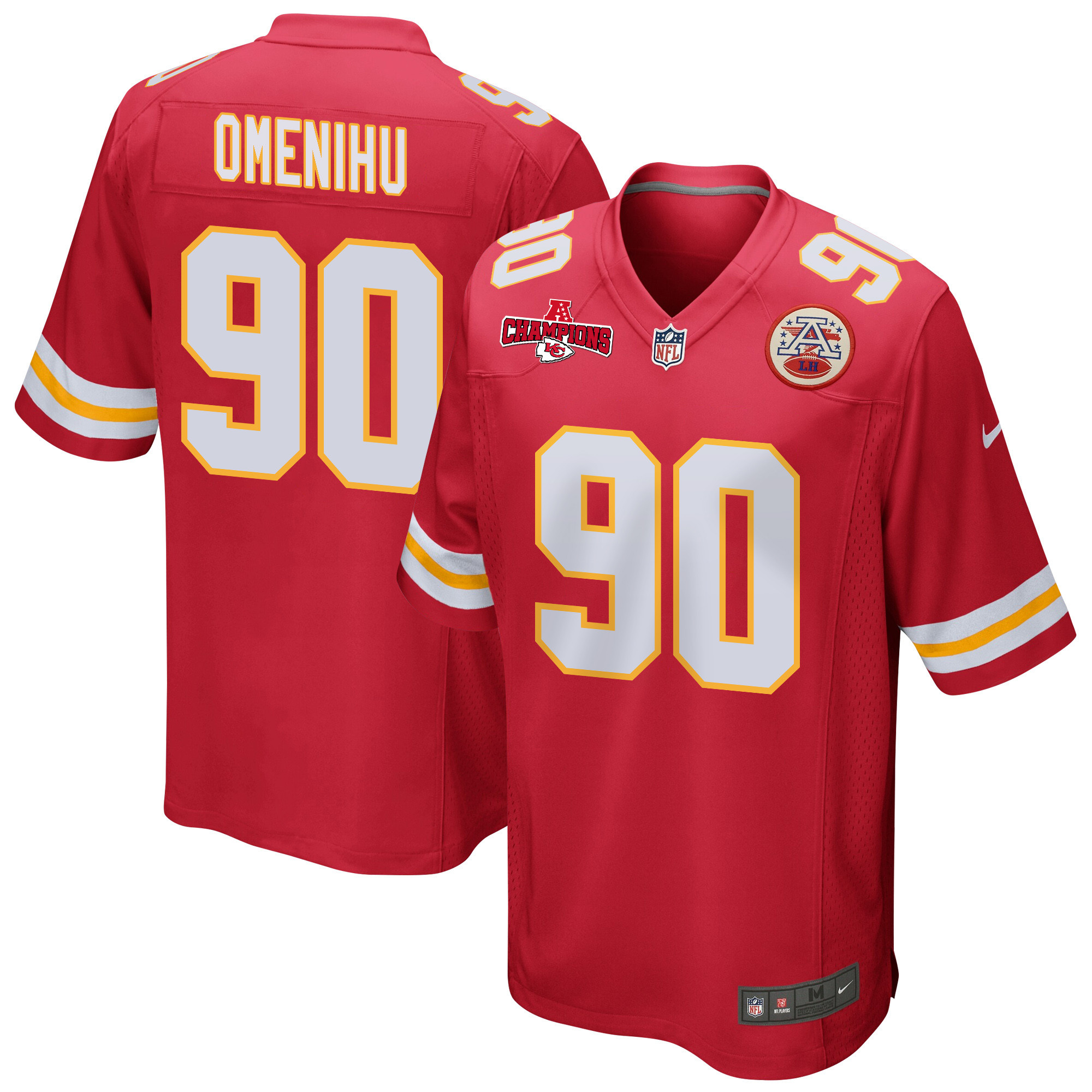 Charles Omenihu 90 Kansas City Chiefs AFC Champions Patch Game Red NFL Jersey Men's