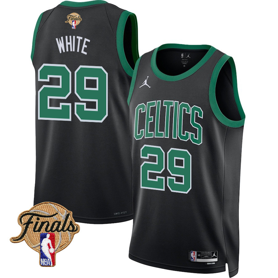 Derric White 29 Boston Celtics 2024 FINALS PATCH Swingman Statement Edition Black NBA Jersey Men's