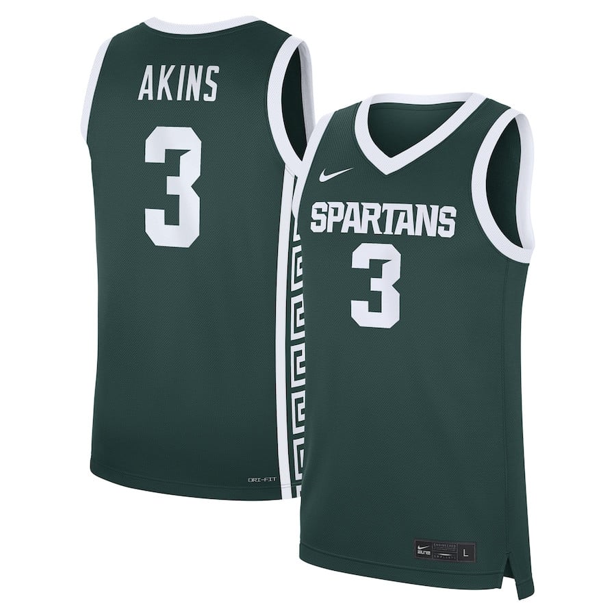 Jaden Akins 3 Michigan State Spartans Green NCAA Jersey Men's