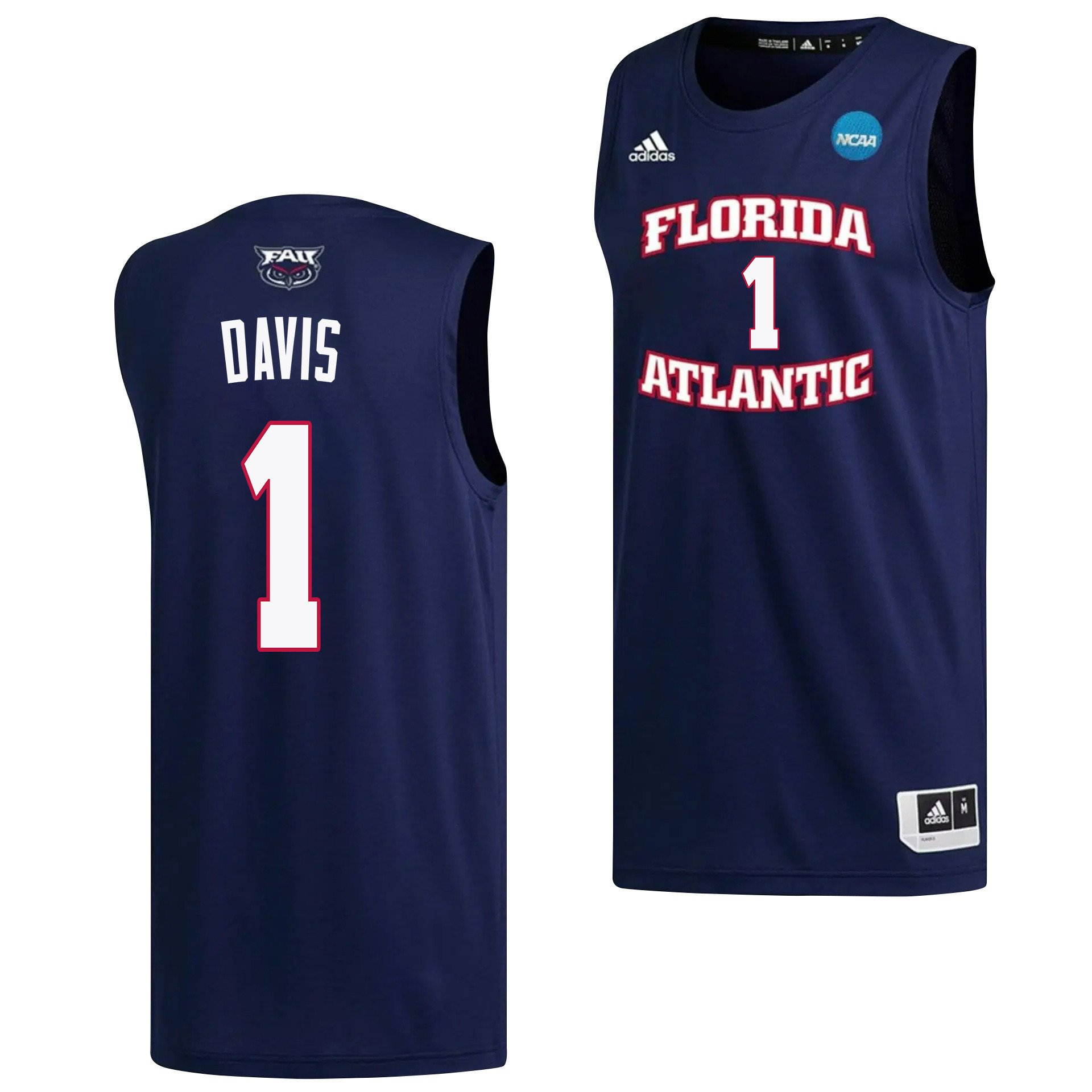Johnell Davis 1 FAU Owls 2023 March Madness- Navy NCAA Jersey Men's