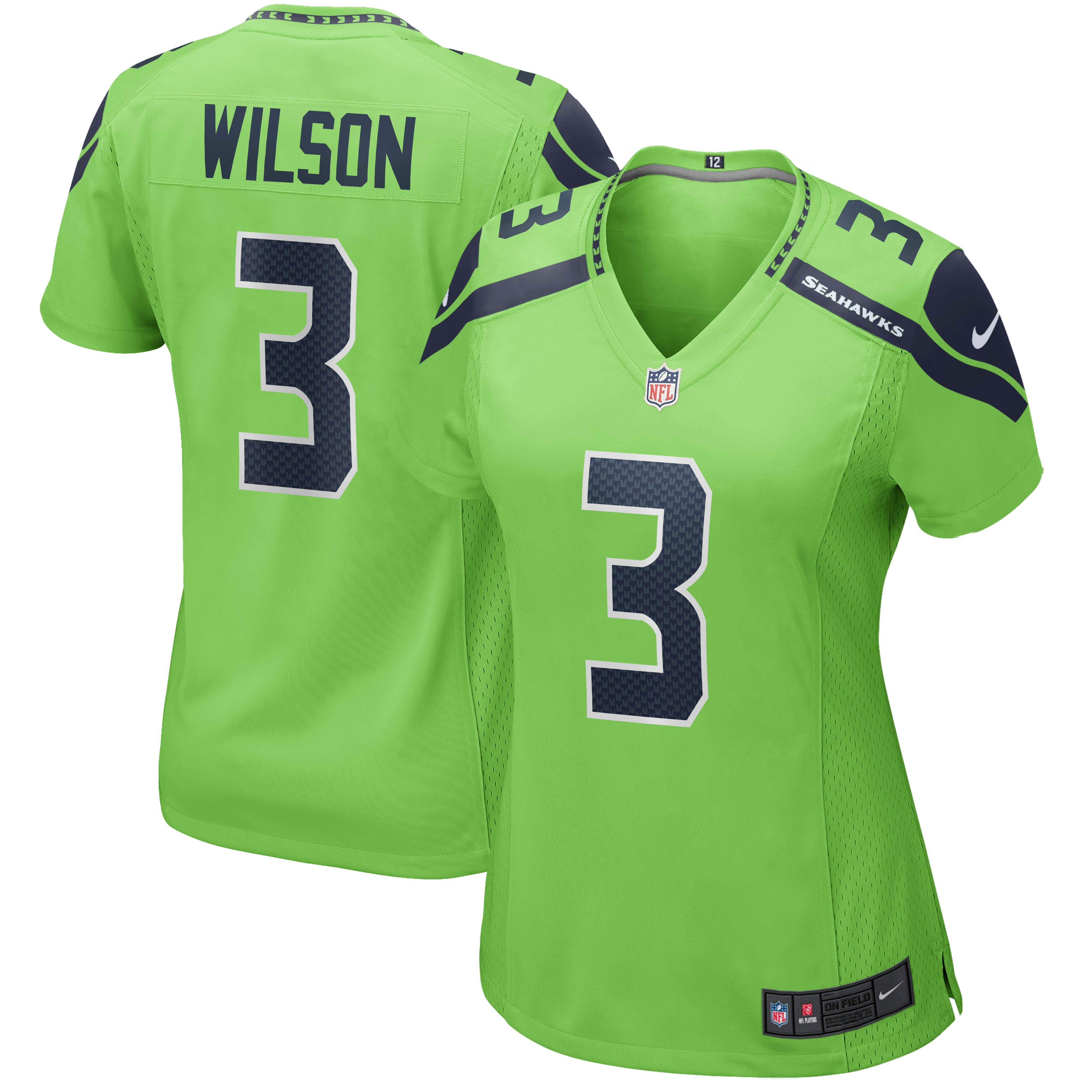 Seattle Seahawks Russell Wilson Neon Green Alternate Game NFL Jersey Women's