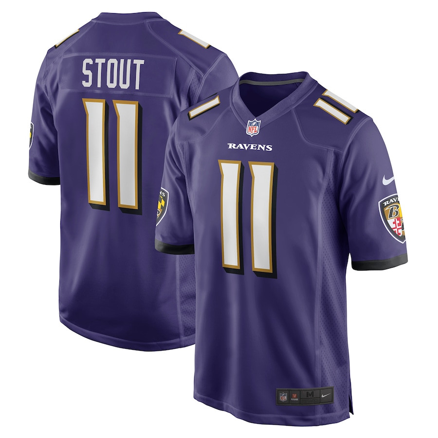 Jordan Stout 11 Baltimore Ravens Team Game Purple NFL Jersey Men's