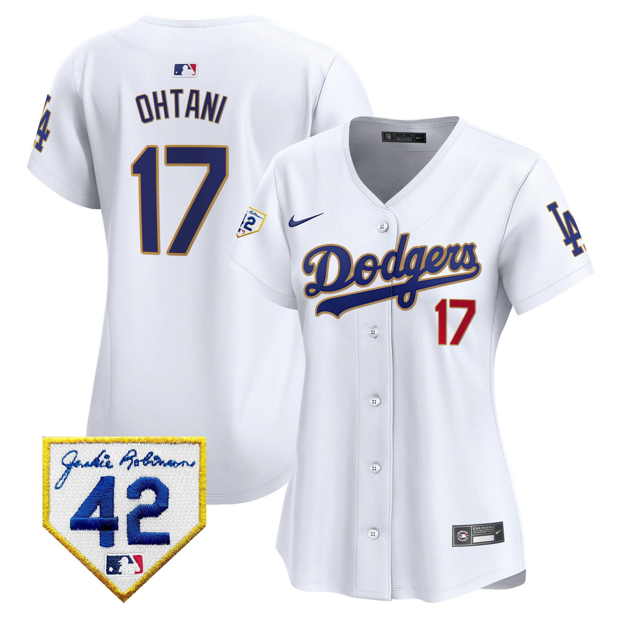 Shohei Ohtani 17 Los Angeles Dodgers 2024 Jackie Robinson Patch White MLB Jersey Women's