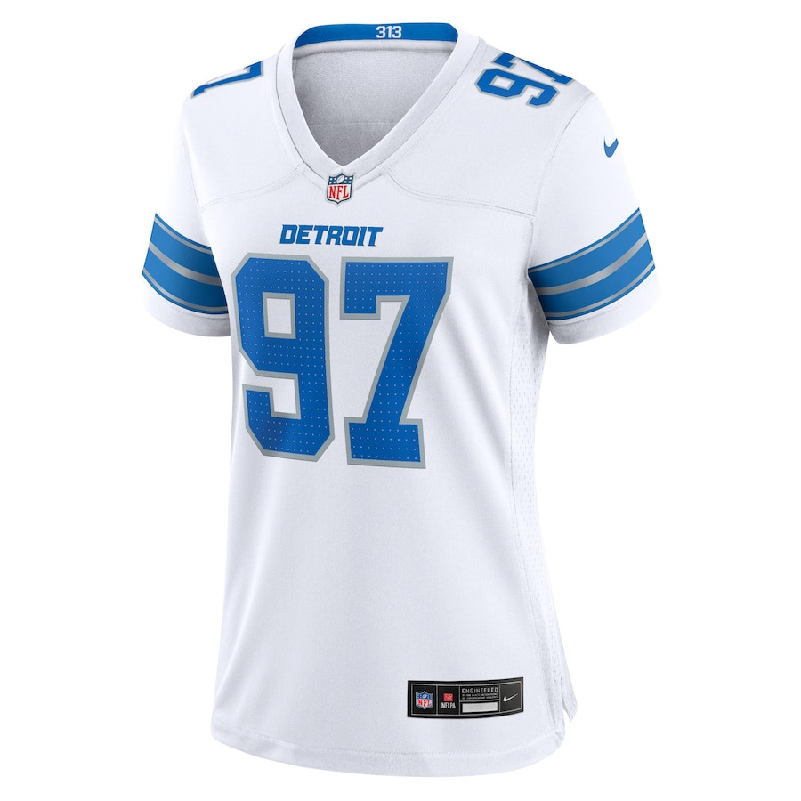 Aidan Hutchinson 97 Detroit Lions White Game White NFL Jersey Women's