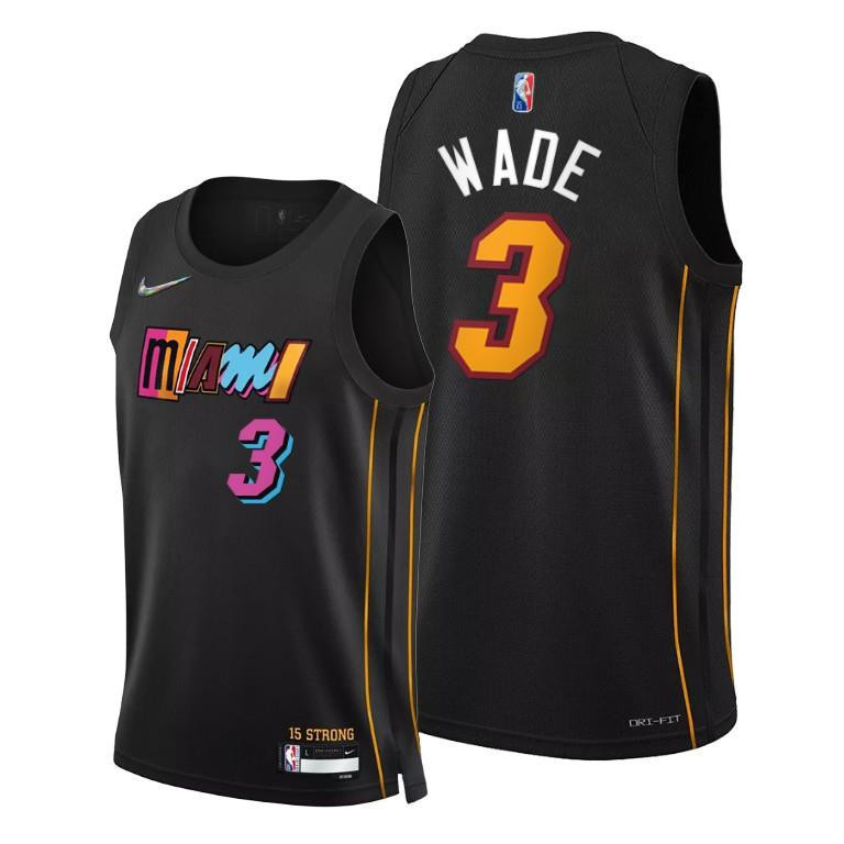 Miami Heat 3 Dwyane Wade City Edition Black 75th Anniversary NBA Jersey Men's