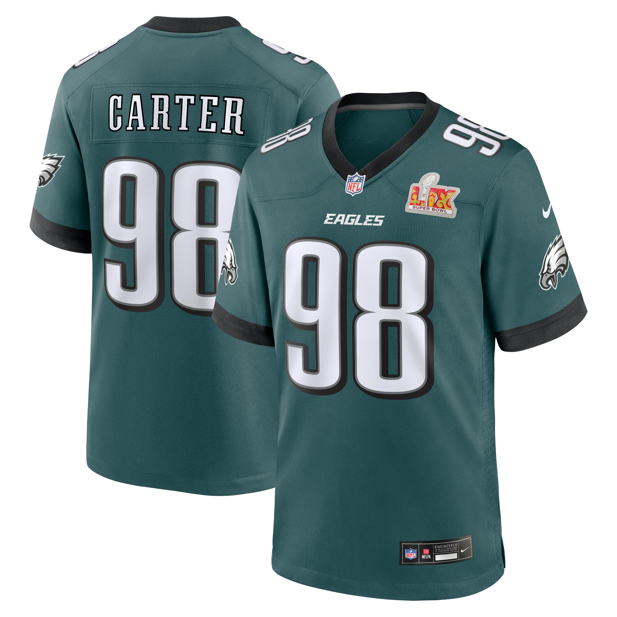 Philadelphia Eagles Jalen Carter Midnight Green Super Bowl LIX Game Player NFL Jersey Men's