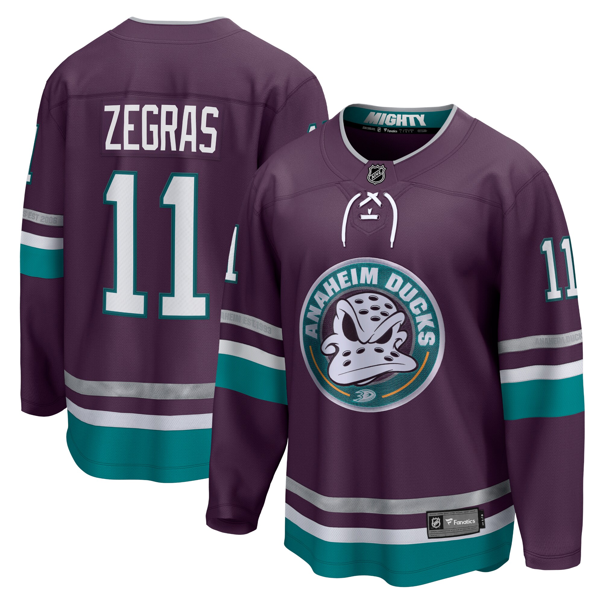 Anaheim Ducks Trevor Zegras Purple 30th Anniversary Premier Breakaway NHL Jersey Men's