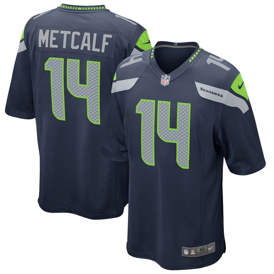 DK Metcalf 14 Seattle Seahawks Game College Navy NFL Jersey Men's