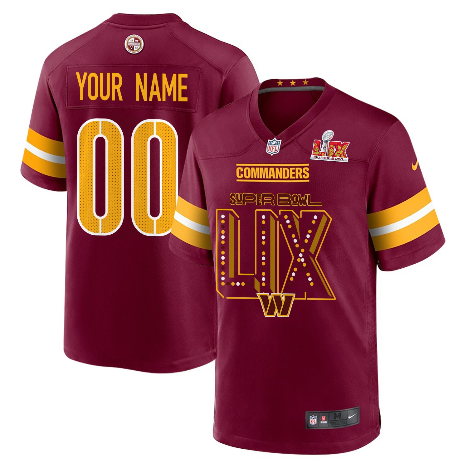 Washington Commanders Super Bowl LIX V2 Game Custom Burgundy NFL Jersey Men's