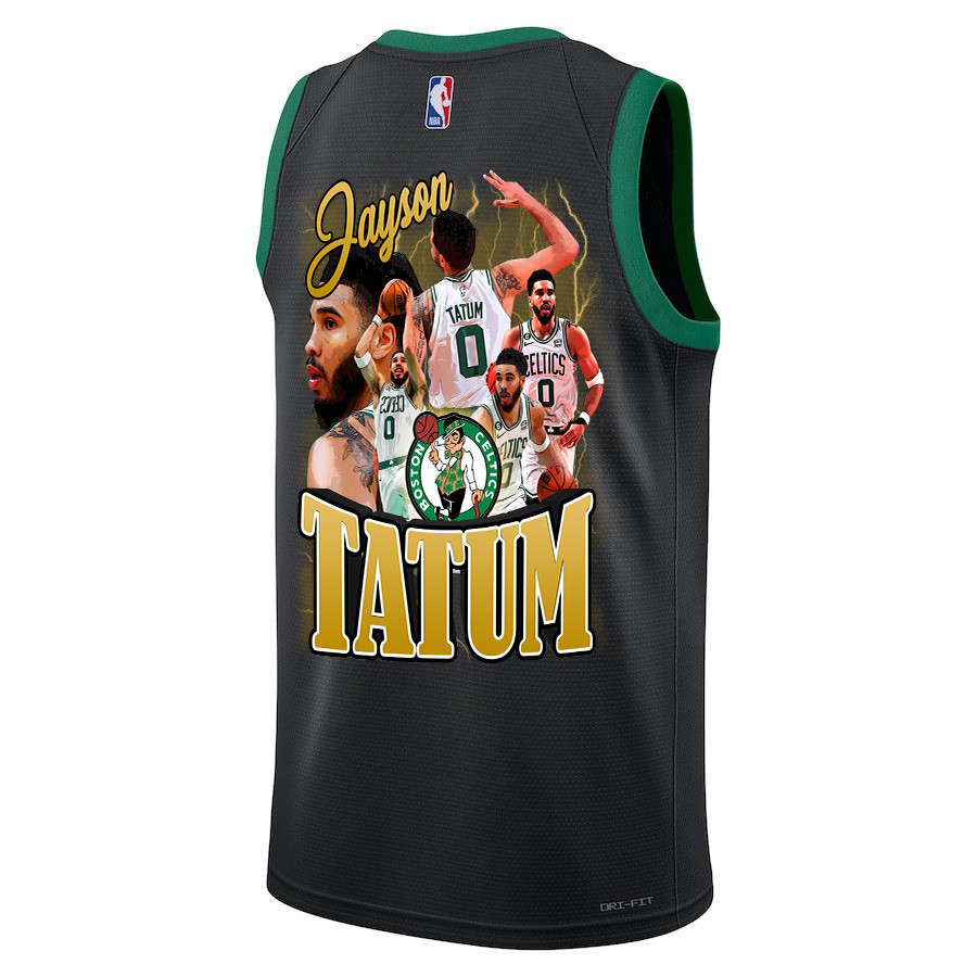 Jayson Tatum 0 Best Moments At Boston Celtics 2024 Statement Edition Final Champions Patch Black NBA Jersey Men's