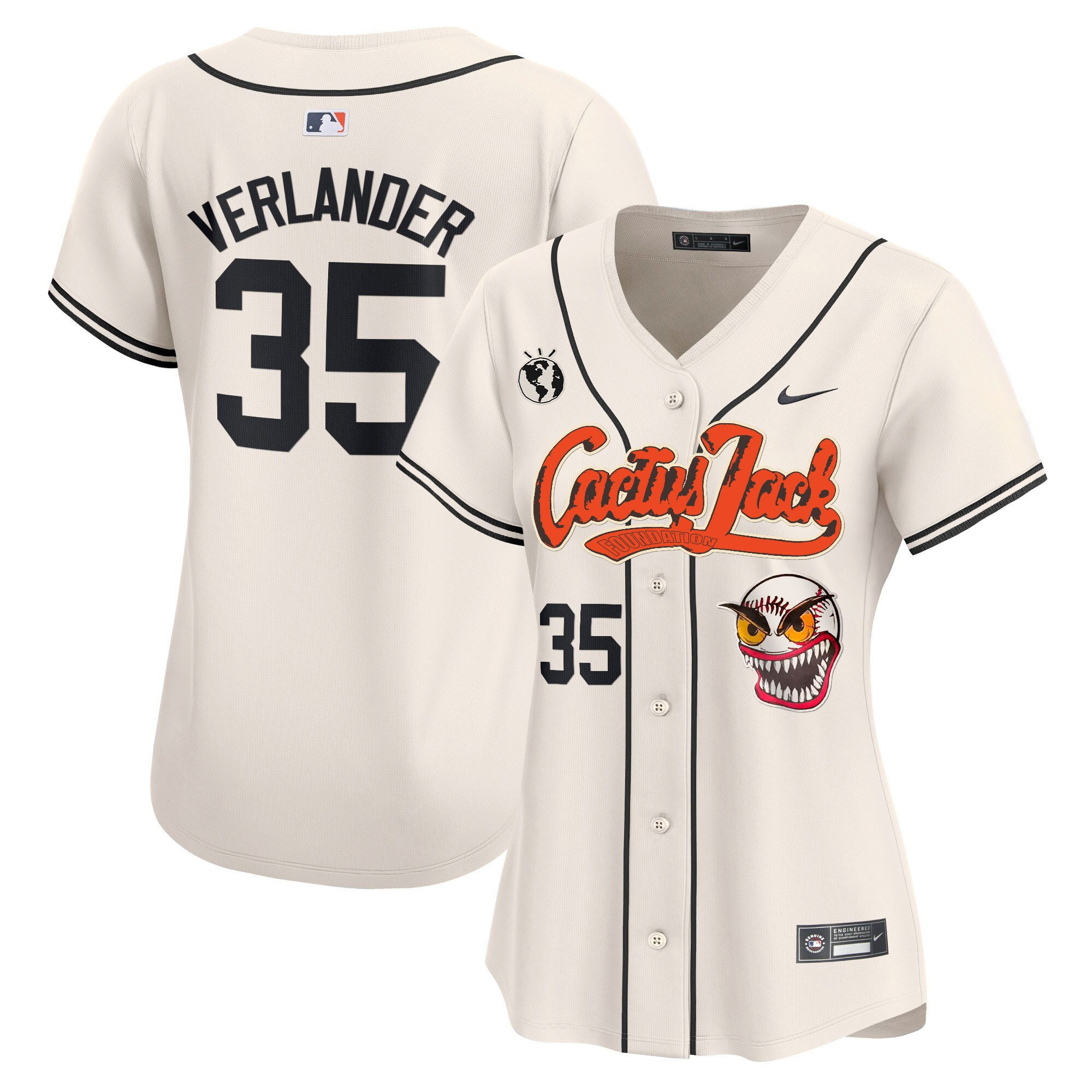 Justin Verlander 35 Houston Astros Cactus Jack Patch Cream MLB Jersey Women's
