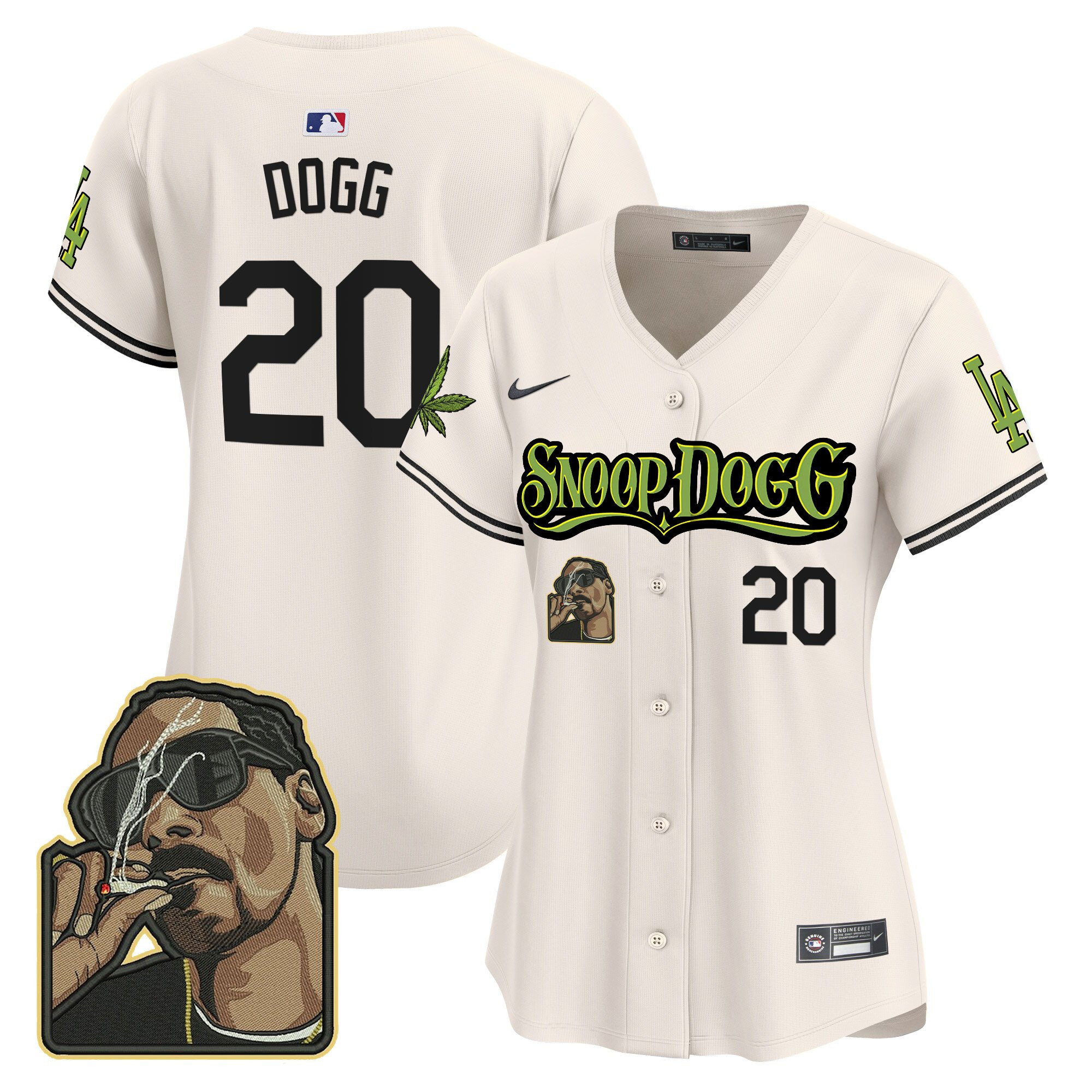Snoop Dogg 20 Los Angeles Dodgers Snoop Dogg Cream MLB Jersey Women's