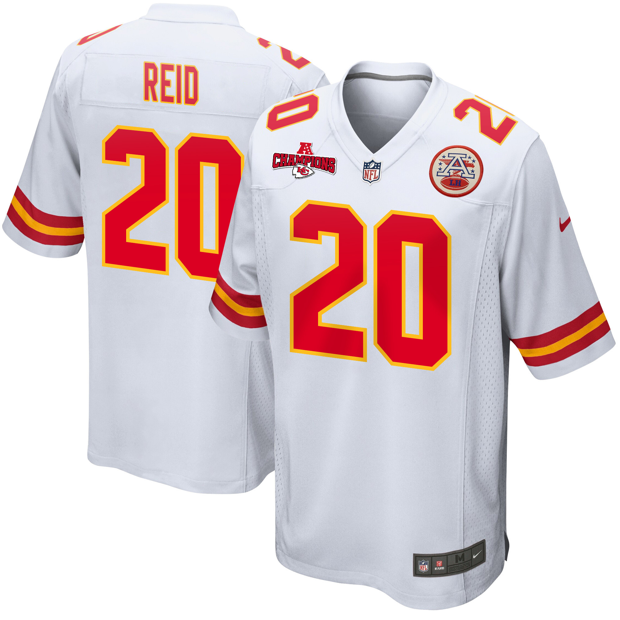 Justin Reid 20 Kansas City Chiefs AFC Champions Patch Game White NFL Jersey Men's
