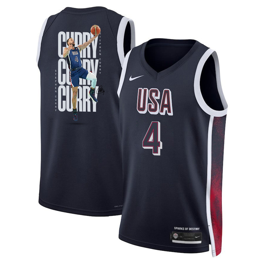 Stephen Curry 4 Key Player USA Unisex 2024 Swingman Player Navy NBA Jersey Unisex