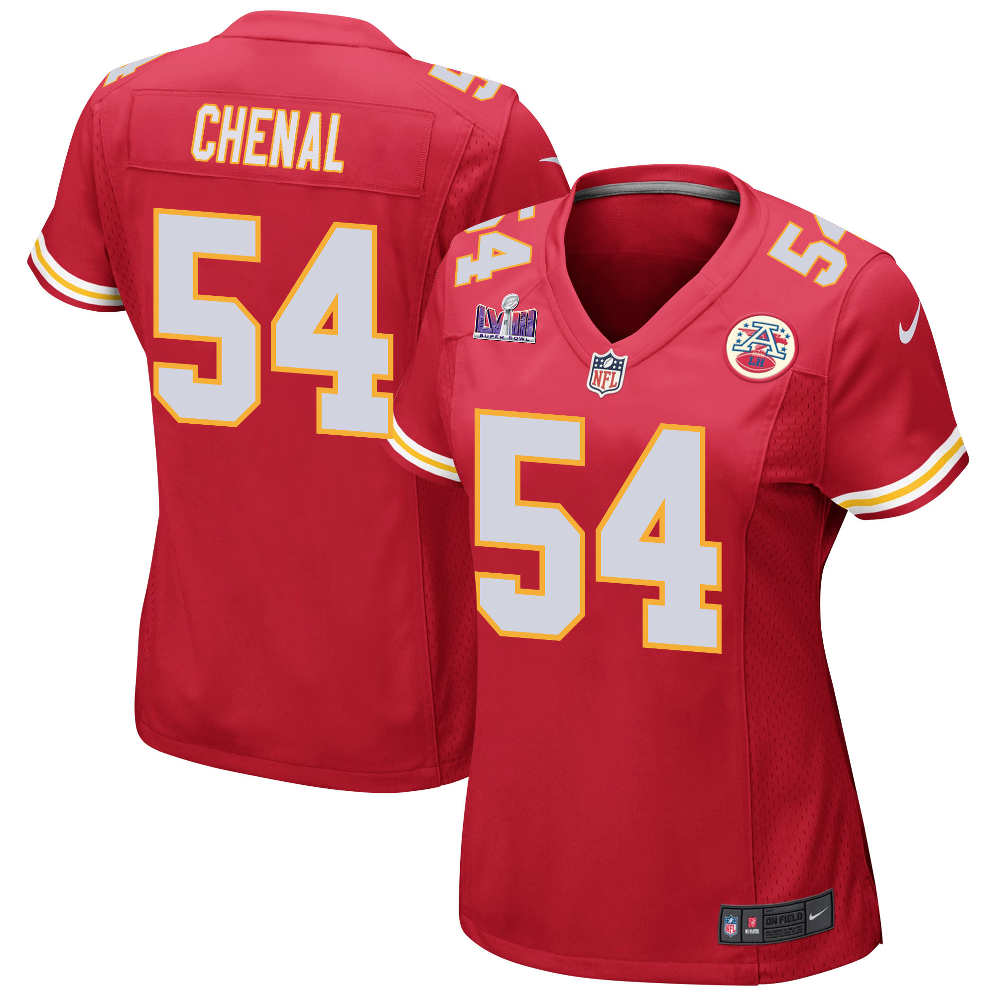Leo Chenal 54 Kansas City Chiefs Super Bowl LVIII Patch Game Red NFL Jersey Women's