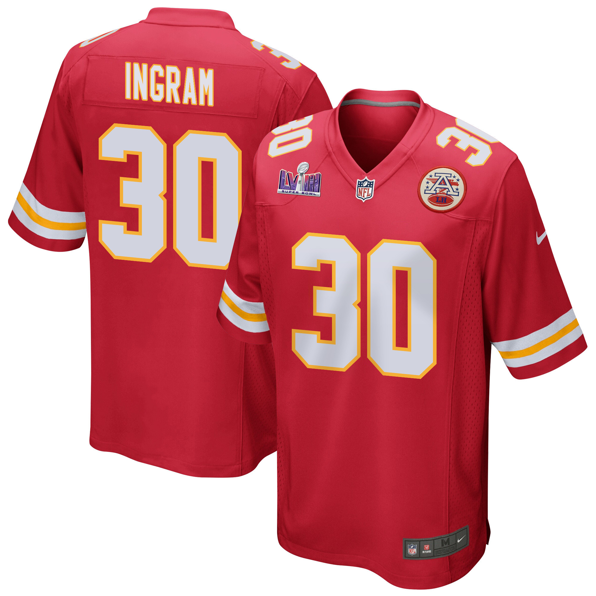 Keaontay Ingram 30 Kansas City Chiefs Super Bowl LVIII Patch Game Red NFL Jersey Men's