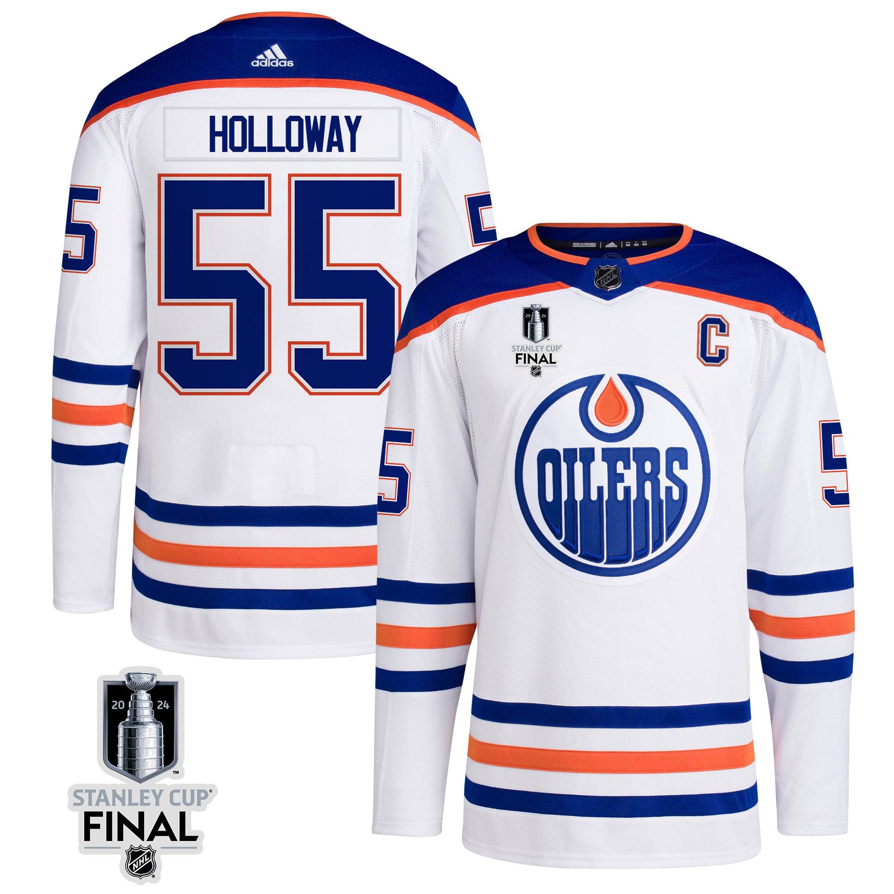 Dylan Holloway 55 Edmonton Oilers 2024 STANLEY CUP Final Away White NHL Jersey Men's