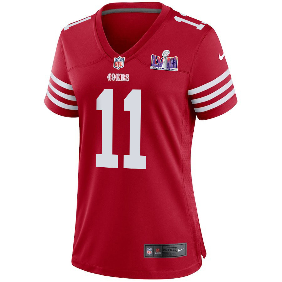 Brandon Aiyuk 11 San Francisco 49ers Super Bowl LVIII Patch Game Scarlet NFL Jersey Women's