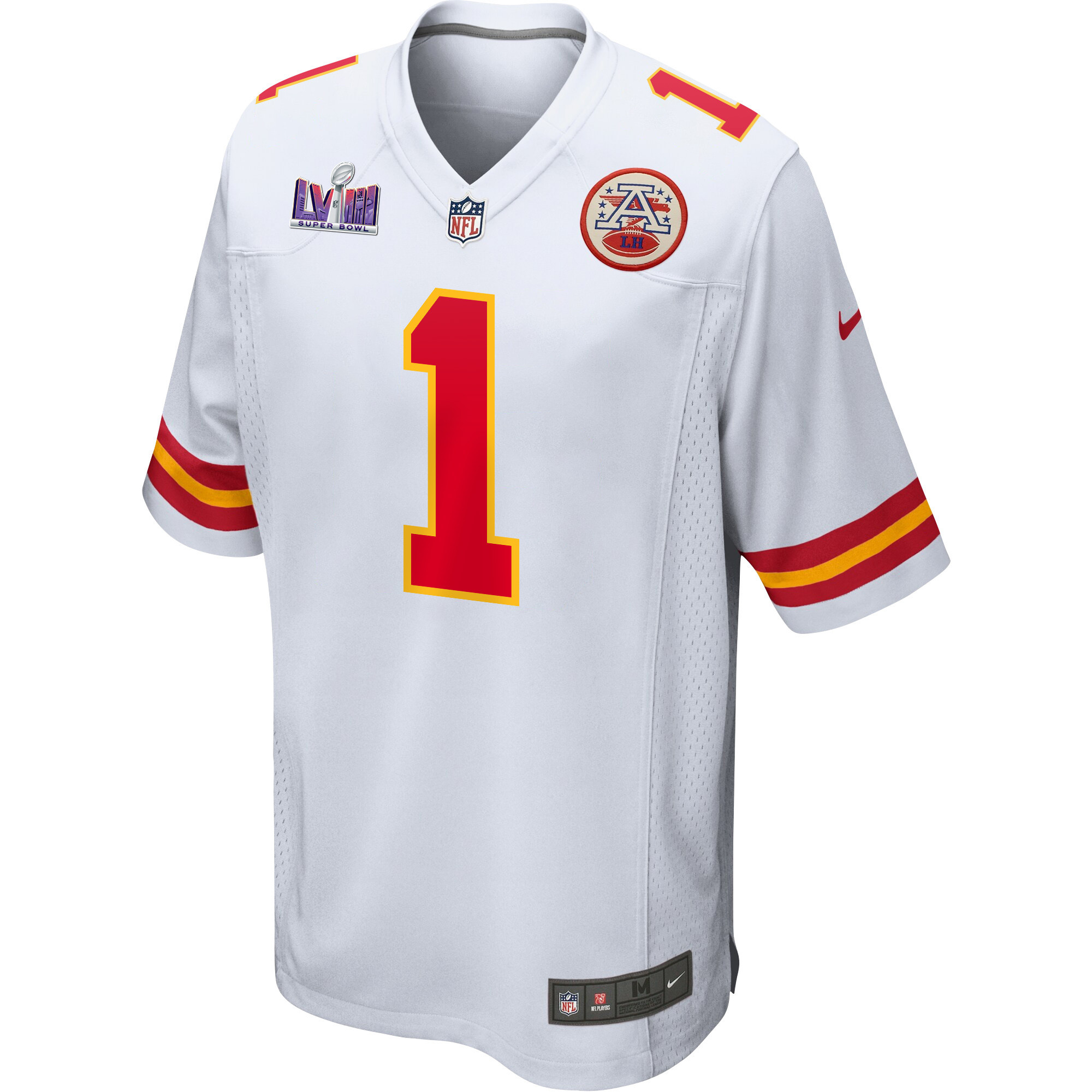 Jerick McKinnon 1 Kansas City Chiefs Super Bowl LVIII Patch Game White NFL Jersey Men's
