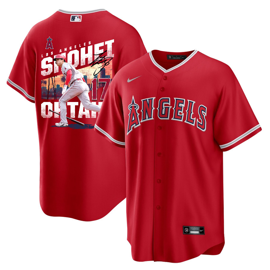 Shohei Ohtani 17 Los Angeles Angels Signed City 2023 Alternate Player Red MLB Jersey Men's