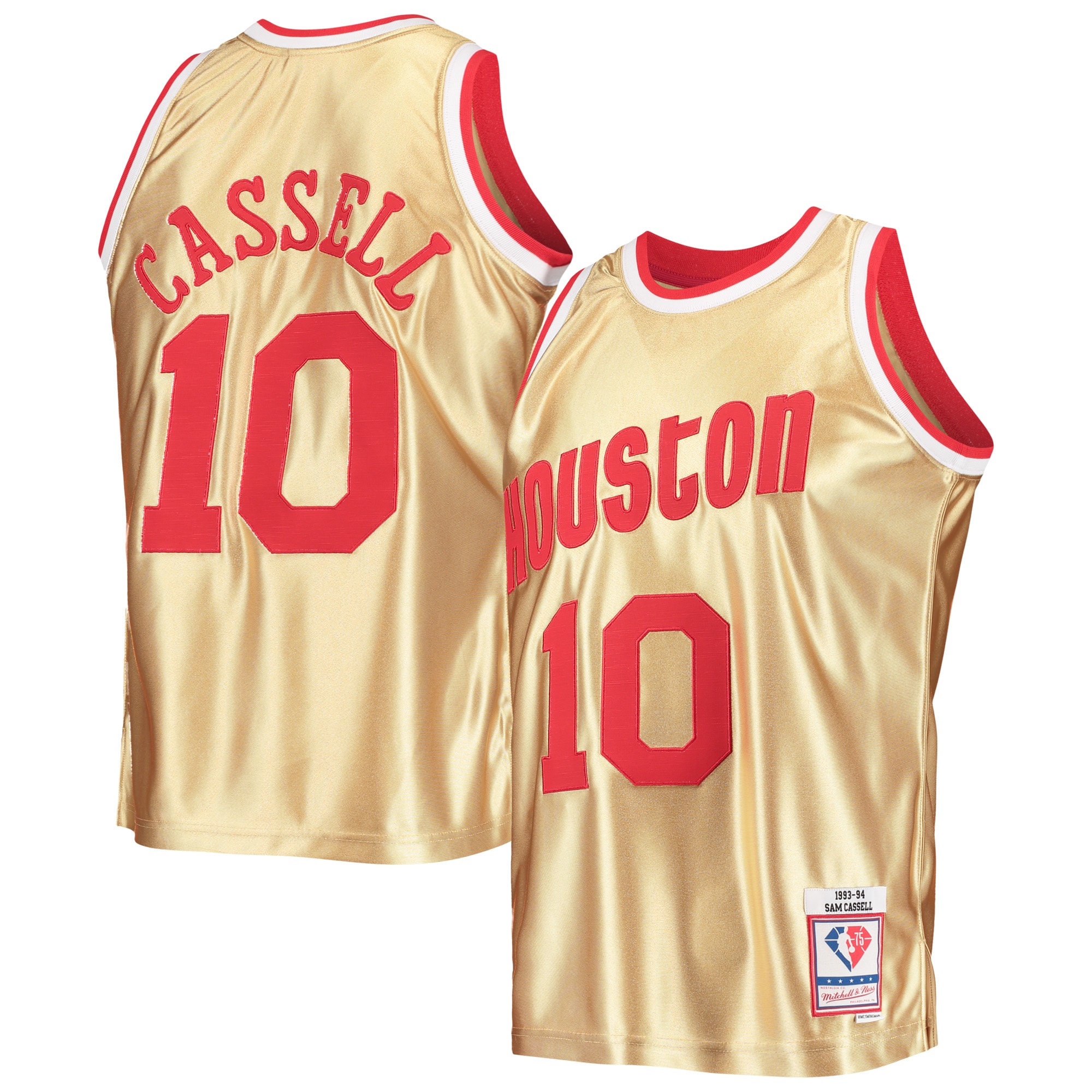 Mitchell Ness Sam Cassell Gold Houston Rockets 75th Anniversary 1993/94 Hardwood Classics Swingman NBA Jersey Men's