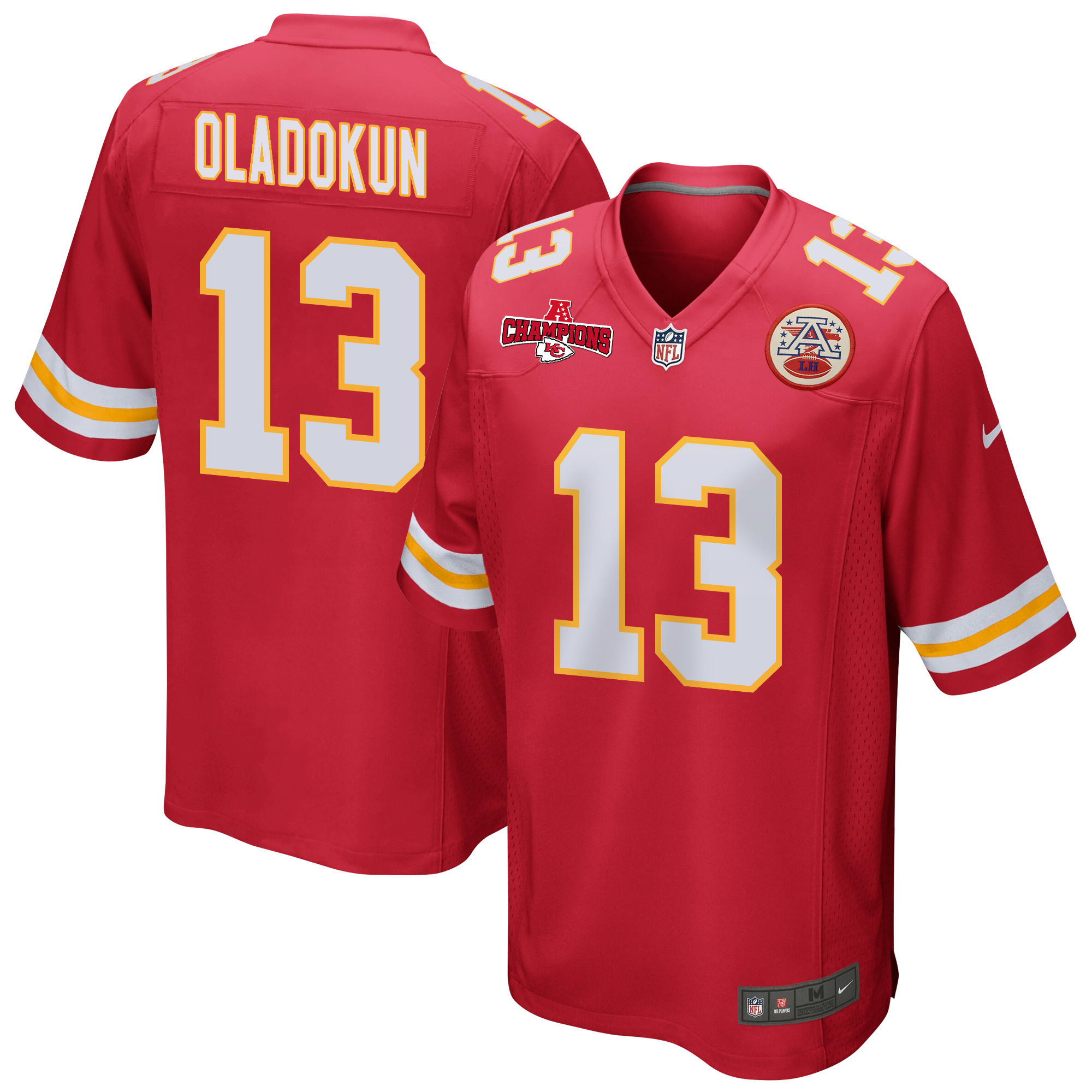 Chris Oladokun 13 Kansas City Chiefs AFC Champions Patch Game Red NFL Jersey Men's