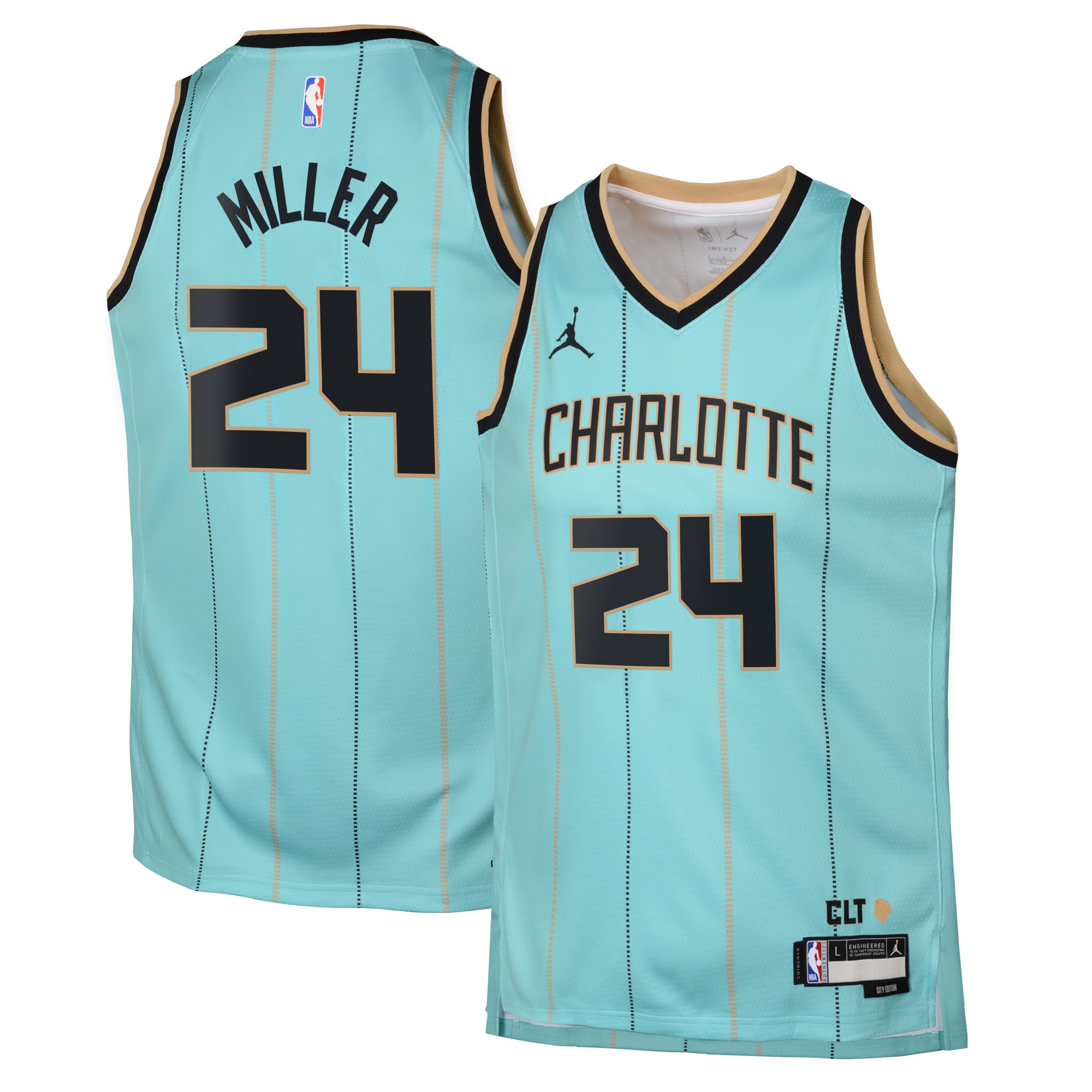 Camiseta Jordan Brand City Edition Swingman de los Charlotte Hornets 2024 Verde azulado Brandon Miller Juvenil NBA Jersey Men's