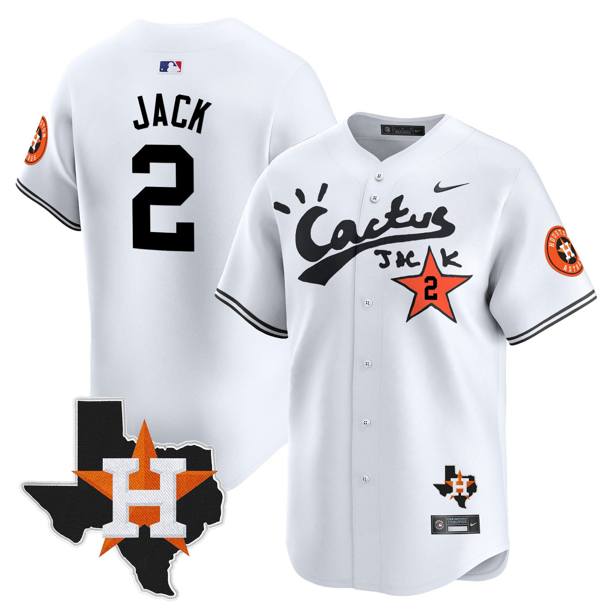Jack 2 Houston Astros Cactus Jack Houston Patch Limited White MLB Jersey Men's