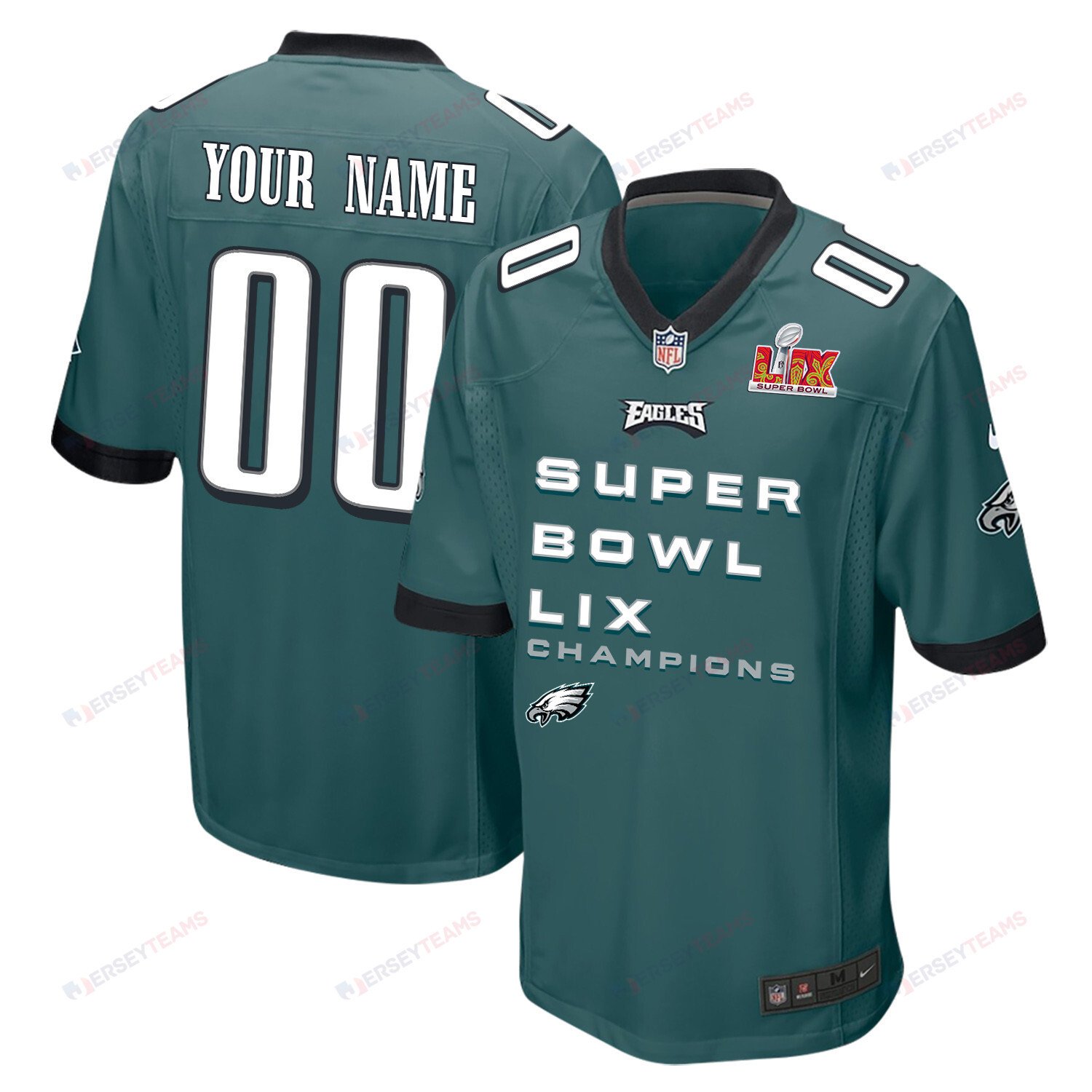 Philadelphia Eagles Super Bowl LIX Champions V3 Game Custom Midnight Green NFL Jersey Men's